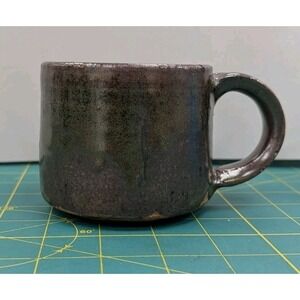 Pottery Coffee Cup Mug Signed Shades of Brown 3.5" 90's